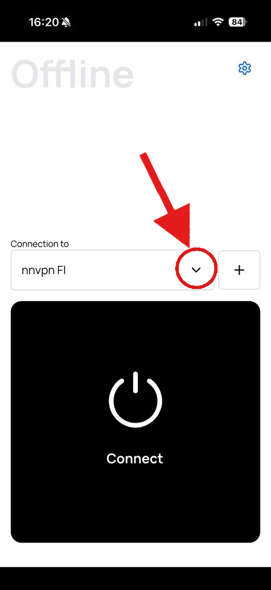 DefaultVPN на iPhone: стрелочка выбора соединения