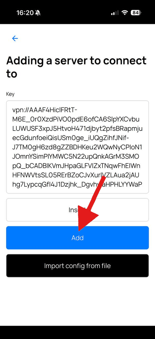 DefaultVPN на iPhone: кнопка «Add»